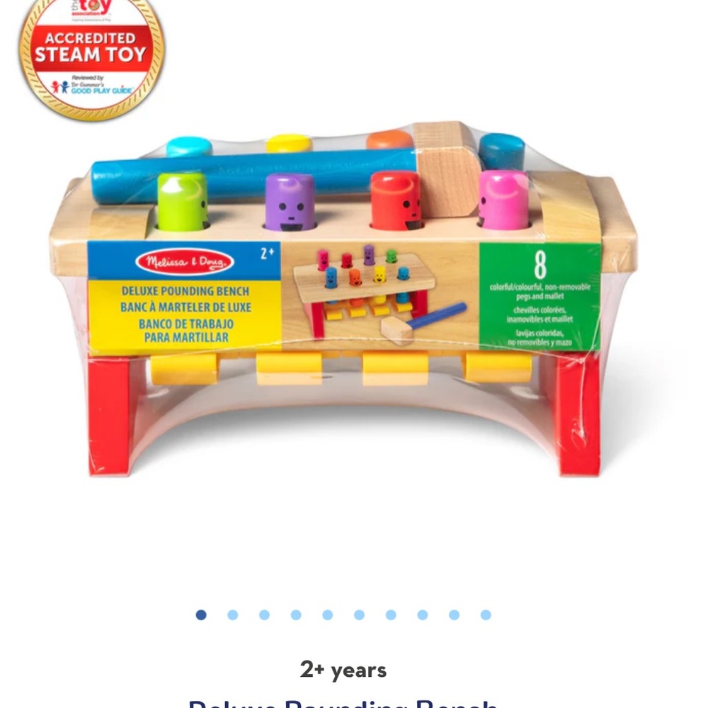 Melissa & Doug Colorful Wooden Pounding Bench with Pegs and Mallet